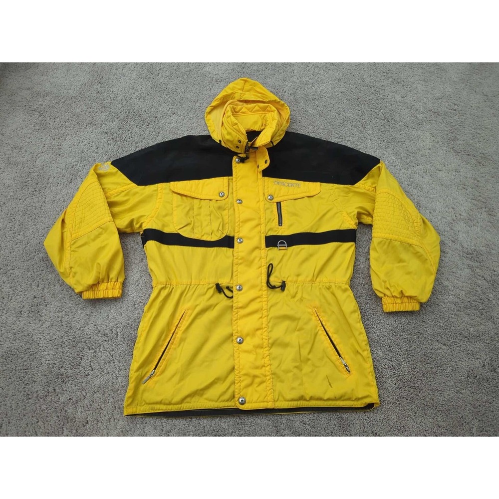 Descente Ski Wear Jacket Mens Large Yellow Long Sleeve Hooded Insulated
